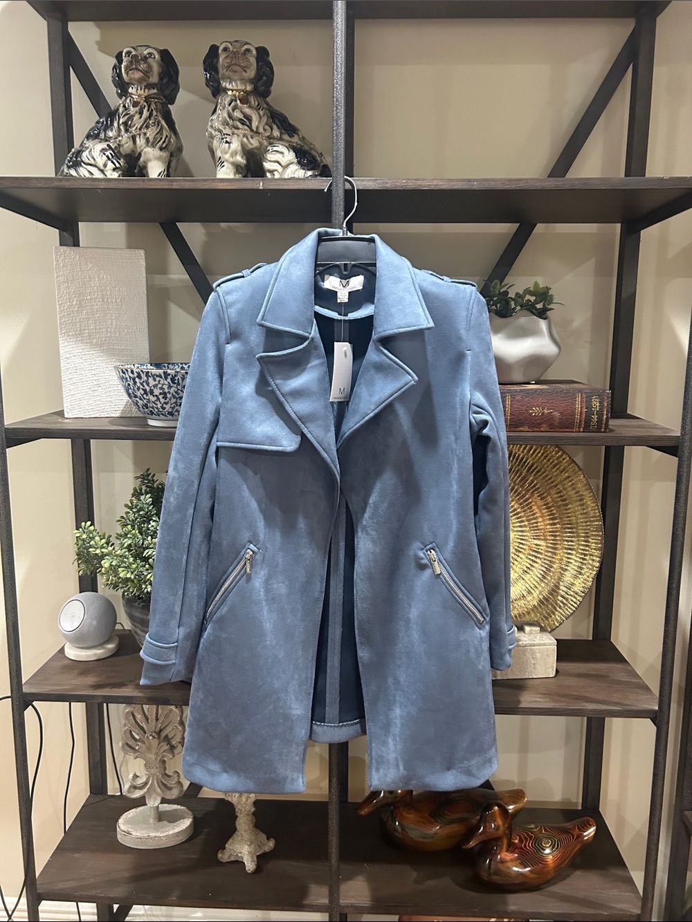 Magaschoni  small Women’s Suede-Texture Light Blue Coat - Classic Collar NWT